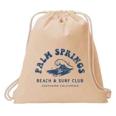 Groovy Retro Palm Springs Beach Surf Club Summer Drawstring Bag