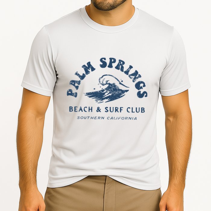 Groovy Retro Palm Springs Beach Surf Club Summer Cooling Performance Crew T-Shirt