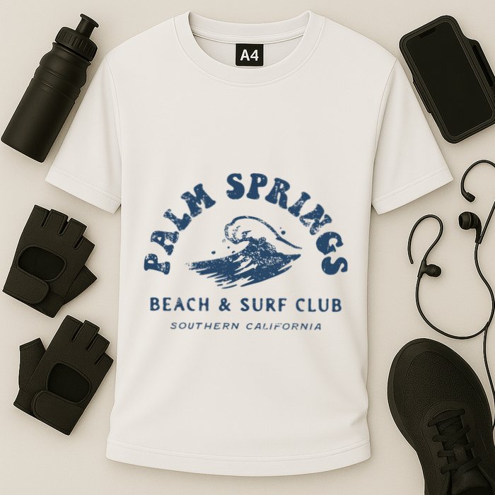 Groovy Retro Palm Springs Beach Surf Club Summer Cooling Performance Crew T-Shirt