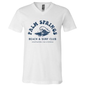 Groovy Retro Palm Springs Beach Surf Club Summer V-Neck T-Shirt