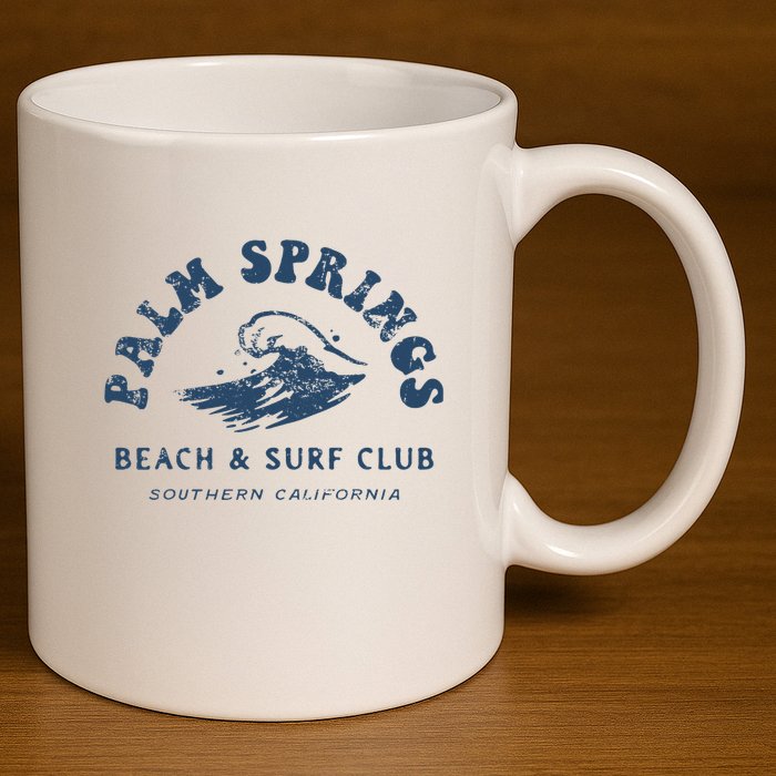 Groovy Retro Palm Springs Beach Surf Club Summer 11oz C Handle Ceramic Mug