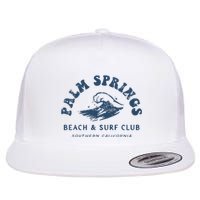 Groovy Retro Palm Springs Beach Surf Club Summer Flat Bill Trucker Hat