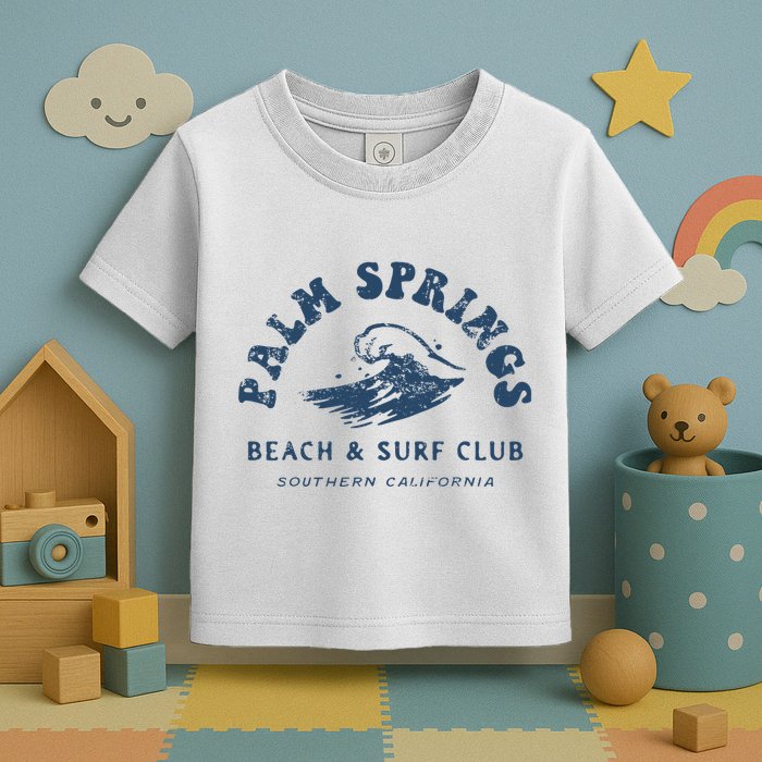 Groovy Retro Palm Springs Beach Surf Club Summer Toddler T-Shirt