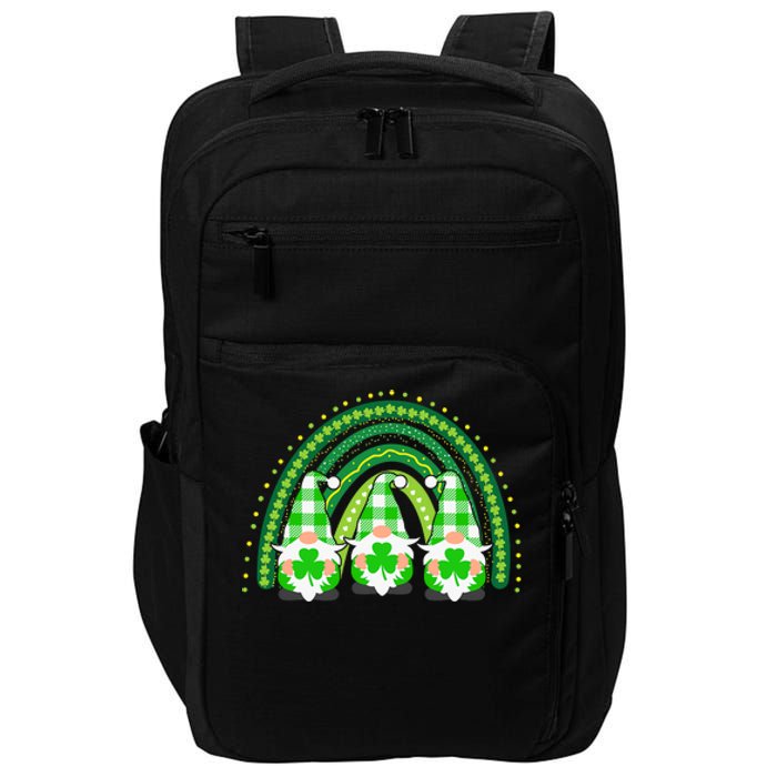 Green Rainbow Plaid Gnomies Happy St Patricks Day Family Impact Tech Backpack