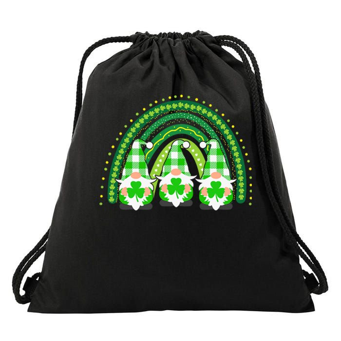 Green Rainbow Plaid Gnomies Happy St Patricks Day Family Drawstring Bag