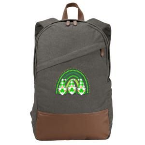 Green Rainbow Plaid Gnomies Happy St Patricks Day Family Cotton Canvas Backpack