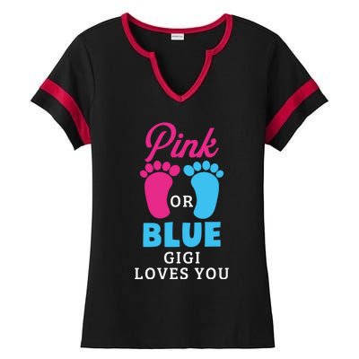 Gender Reveal Pink Or Blue Gigi Loves You Gift Ladies Halftime Notch Neck Tee