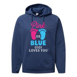 Gender Reveal Pink Or Blue Gigi Loves You Gift Performance Fleece Hoodie