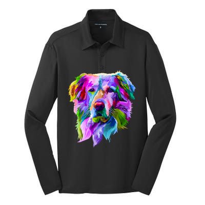 Golden Retriever Pop Art Portrait For Dog Owners Silk Touch Performance Long Sleeve Polo