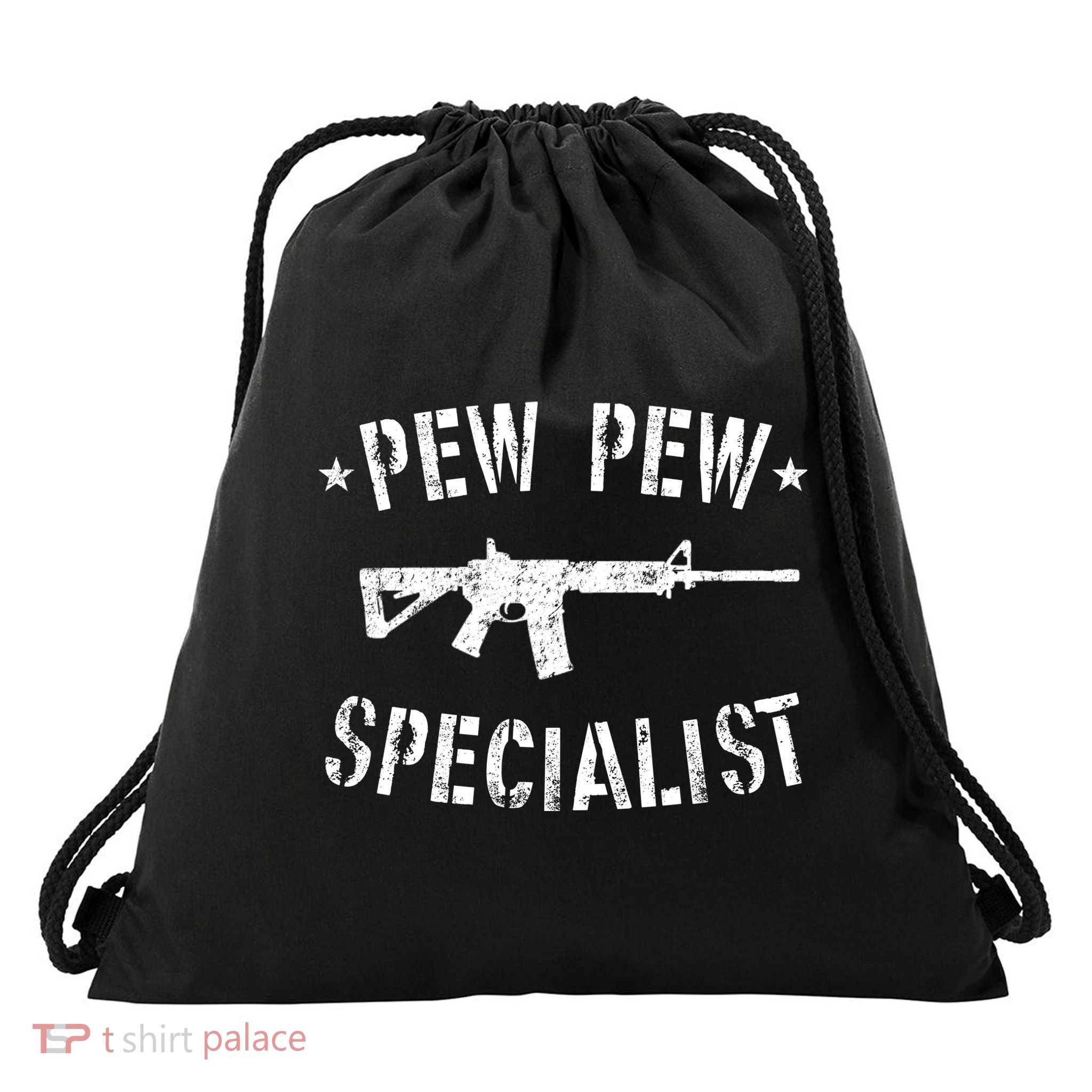 Gun Rifle Pew Pew Specialist Drawstring Bag