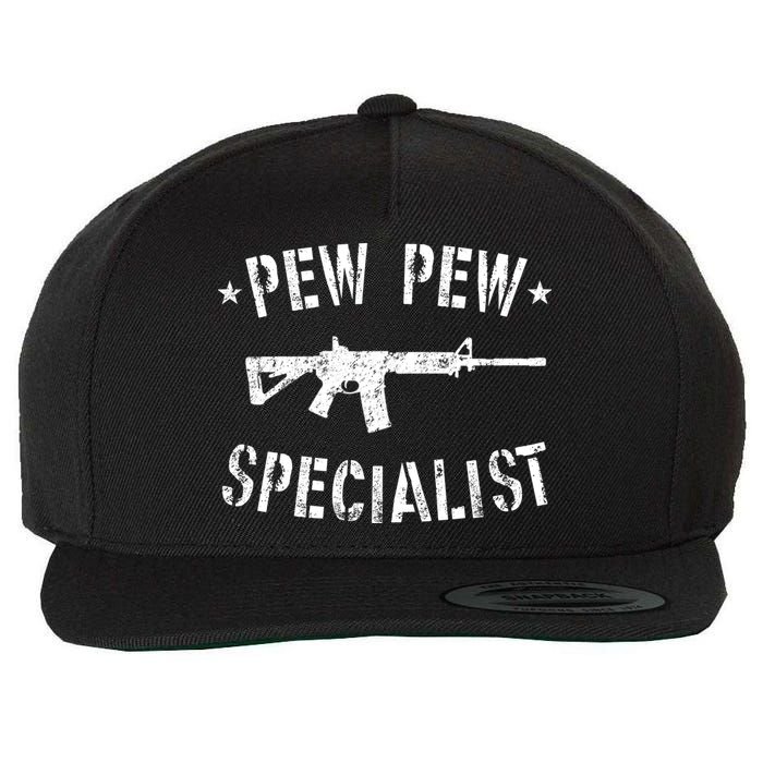 Gun Rifle Pew Pew Specialist Wool Snapback Cap