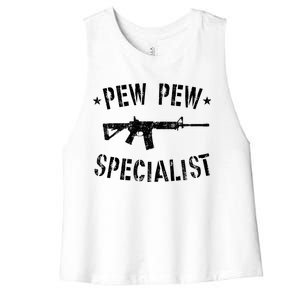 Gun Rifle Pew Pew Specialist Women's Racerback Cropped Tank