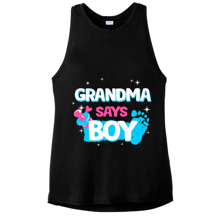 Gender Reveal Party Grandma Says Boy Team Boy Ladies PosiCharge Tri-Blend Wicking Tank