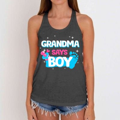 Gender Reveal Party Grandma Says Boy Team Boy Women's Knotted Racerback Tank