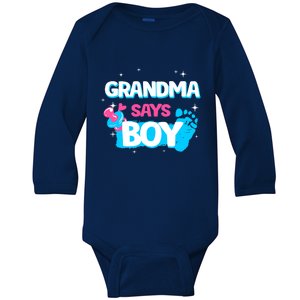 Gender Reveal Party Grandma Says Boy Team Boy Baby Long Sleeve Bodysuit