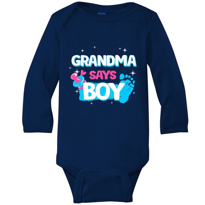 Gender Reveal Party Grandma Says Boy Team Boy Baby Long Sleeve Bodysuit