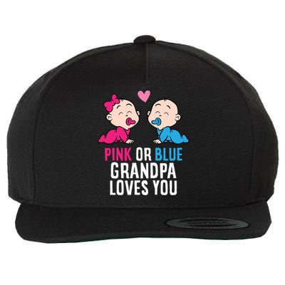 Gender Reveal Pregnancy Pink Or Blue Grandpa Loves You Gift Wool Snapback Cap