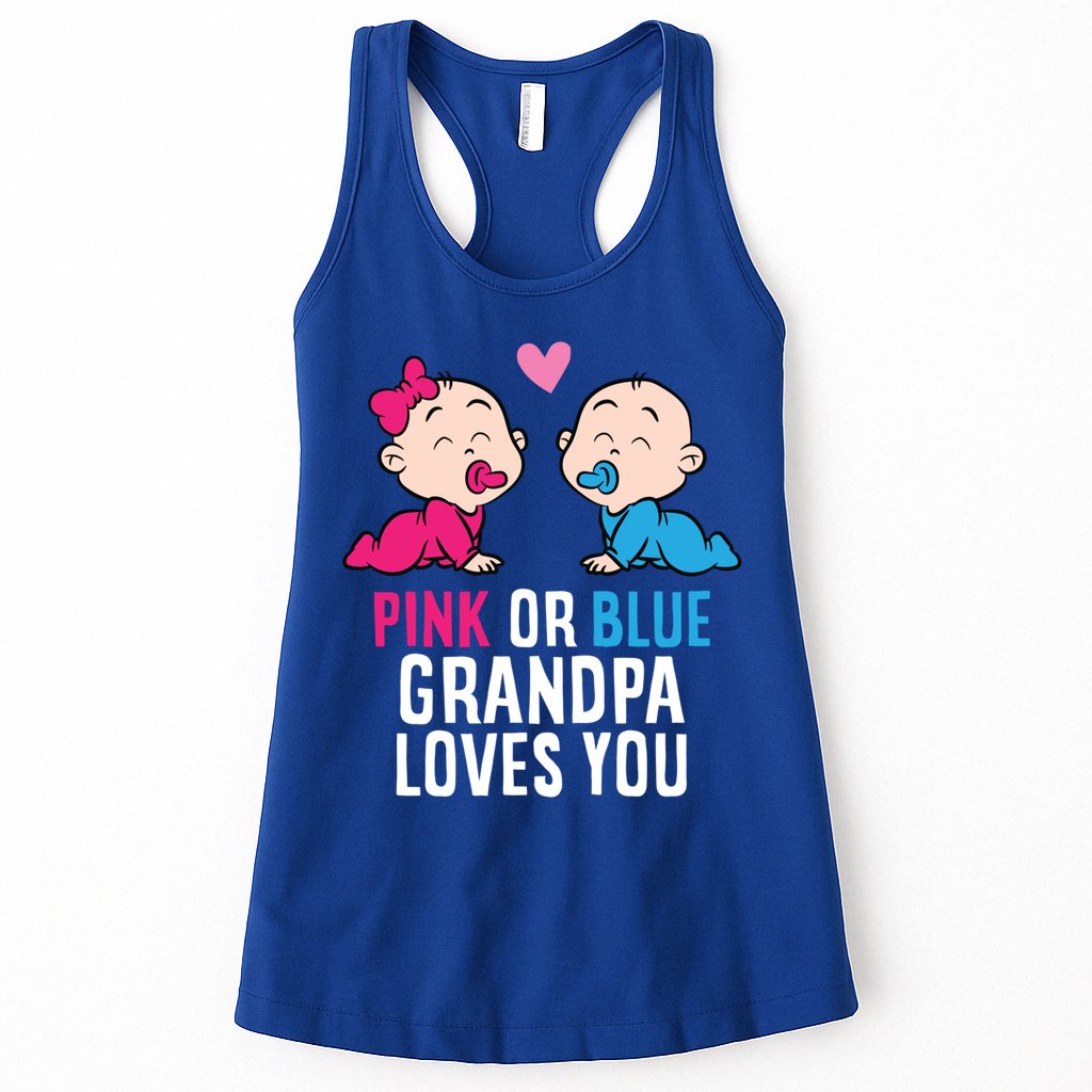 Gender Reveal Pregnancy Pink Or Blue Grandpa Loves You Gift Womens Tank Top