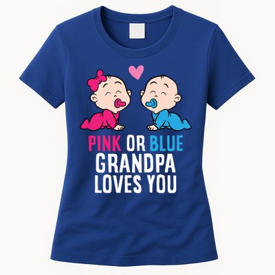 Gender Reveal Pregnancy Pink Or Blue Grandpa Loves You Gift Womens T-Shirt