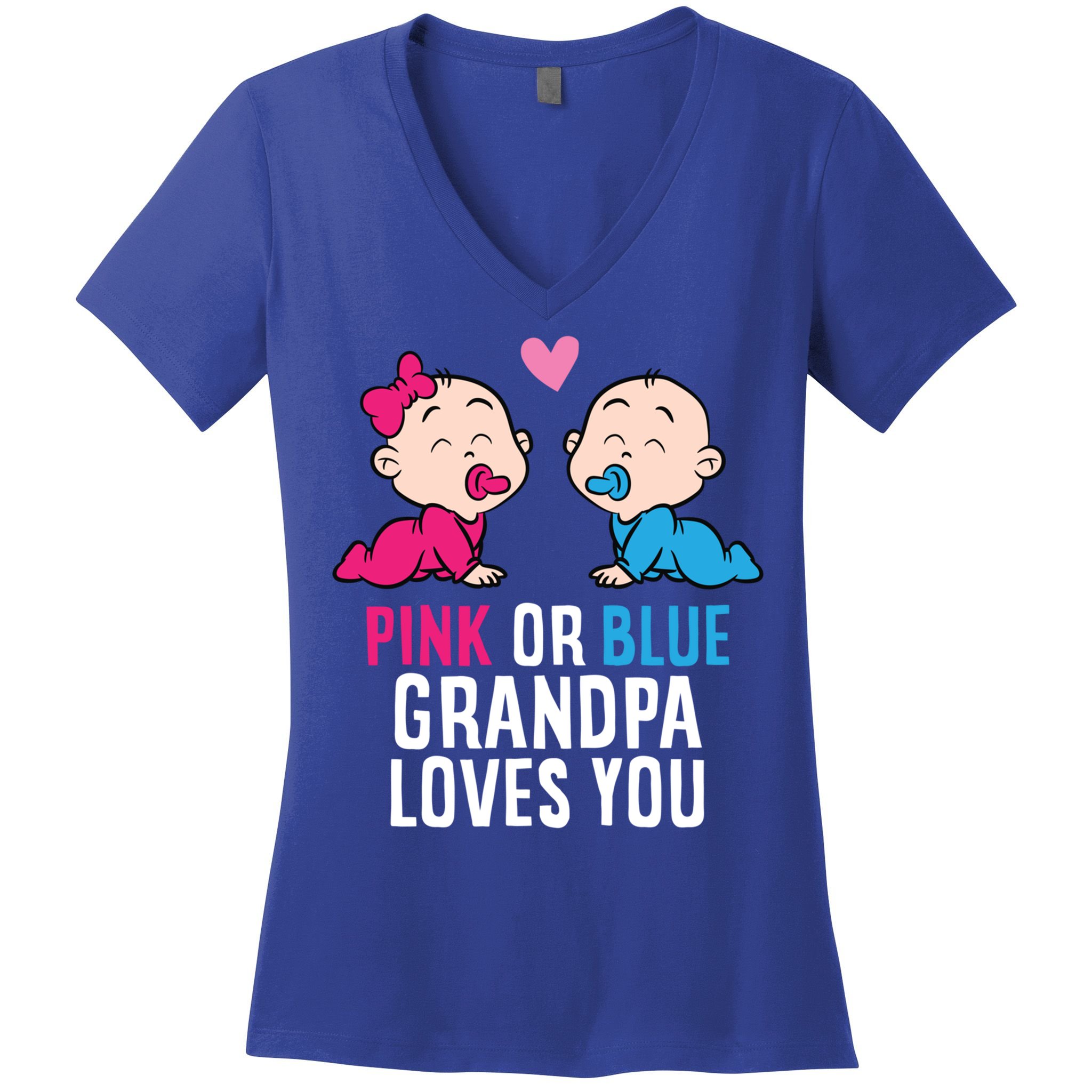 Gender Reveal Pregnancy Pink Or Blue Grandpa Loves You Gift Women's V-Neck T-Shirt