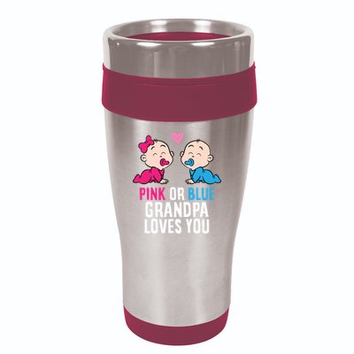 Gender Reveal Pregnancy Pink Or Blue Grandpa Loves You Gift 16oz Travel Tumbler