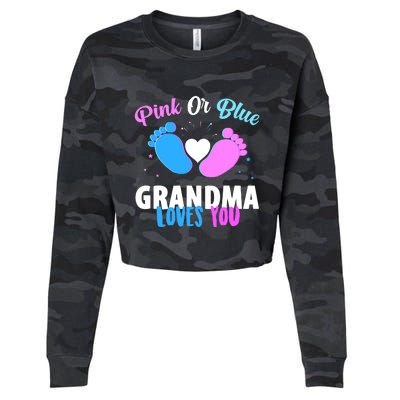 Gender Reveal Party Pink Or Blue Grandma Loves You Cropped Pullover Crew