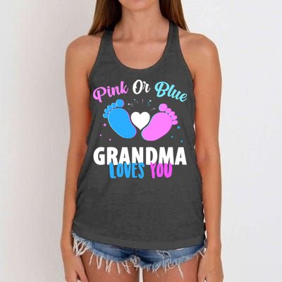 Gender Reveal Party Pink Or Blue Grandma Loves You Women's Knotted Racerback Tank