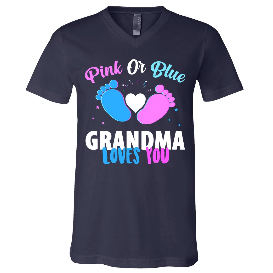 Gender Reveal Party Pink Or Blue Grandma Loves You V-Neck T-Shirt