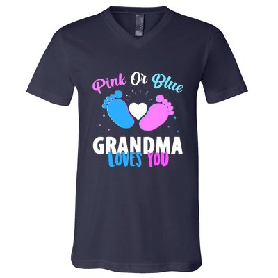 Gender Reveal Party Pink Or Blue Grandma Loves You V-Neck T-Shirt