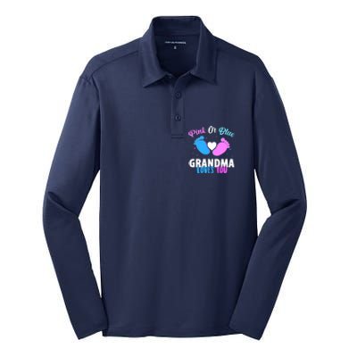 Gender Reveal Party Pink Or Blue Grandma Loves You Silk Touch Performance Long Sleeve Polo