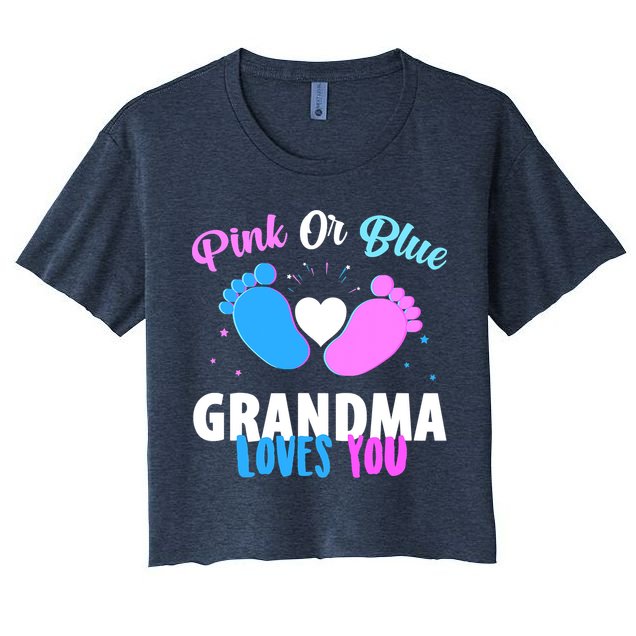 Gender Reveal Party Pink Or Blue Grandma Loves You Crop Top