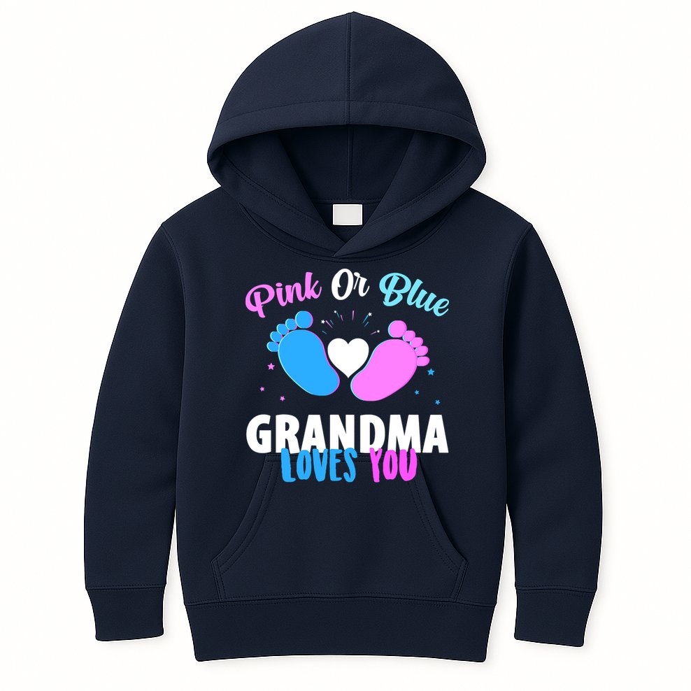 Gender Reveal Party Pink Or Blue Grandma Loves You Kids Hoodie
