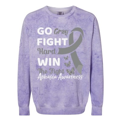 Gray Ribbon Present Anomia Aphasia Awareness Month Gift Colorblast Crewneck Sweatshirt