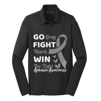 Gray Ribbon Present Anomia Aphasia Awareness Month Gift Silk Touch Performance Long Sleeve Polo