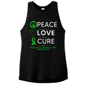 Green Ribbon Peace Cure Traumatic Brain Injury Awareness Ladies PosiCharge Tri-Blend Wicking Tank