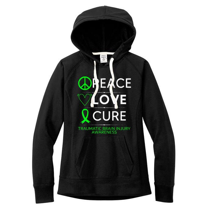 Green Ribbon Peace Cure Traumatic Brain Injury Awareness Women's Fleece Hoodie