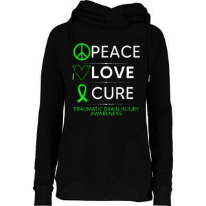 Green Ribbon Peace Cure Traumatic Brain Injury Awareness Womens Funnel Neck Pullover Hood