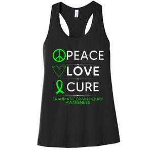 Green Ribbon Peace Cure Traumatic Brain Injury Awareness Women's Racerback Tank