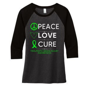 Green Ribbon Peace Cure Traumatic Brain Injury Awareness Women's Tri-Blend 3/4-Sleeve Raglan Shirt