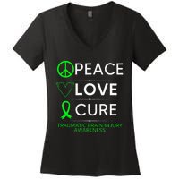 Green Ribbon Peace Cure Traumatic Brain Injury Awareness Women's V-Neck T-Shirt