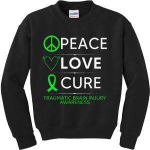 Green Ribbon Peace Cure Traumatic Brain Injury Awareness Kids Sweatshirt