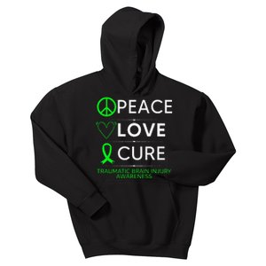 Green Ribbon Peace Cure Traumatic Brain Injury Awareness Kids Hoodie