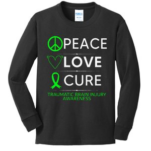 Green Ribbon Peace Cure Traumatic Brain Injury Awareness Kids Long Sleeve Shirt