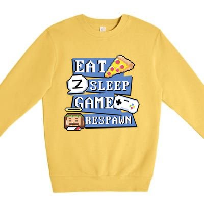 Gamer Routine Pixel Art Eat Sleep Game Respawn Cool Gift Premium Crewneck Sweatshirt