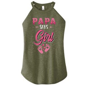 Gender Reveal Papa Says Girl Baby Matching Family Set Women's Perfect Tri Rocker Tank