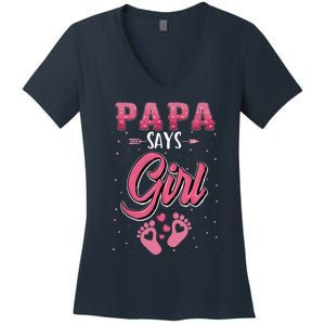 Gender Reveal Papa Says Girl Baby Matching Family Set Women's V-Neck T-Shirt