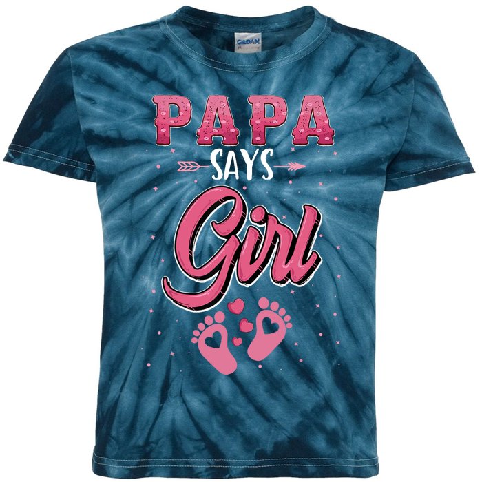 Gender Reveal Papa Says Girl Baby Matching Family Set Kids Tie-Dye T-Shirt