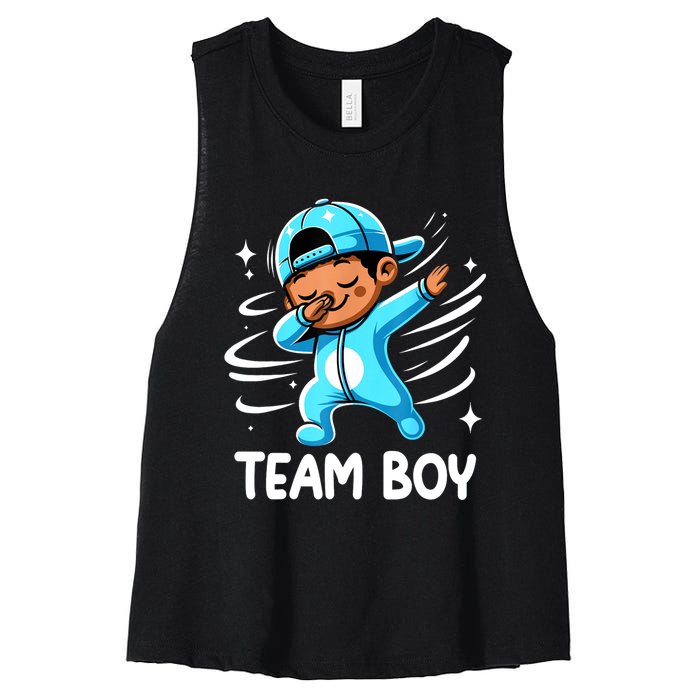 Gender Reveal Party Team Boy Baby Announcement Women's Racerback Cropped Tank