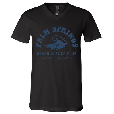 Groovy Retro Palm Springs Beach Surf Club Summer Vacations V-Neck T-Shirt