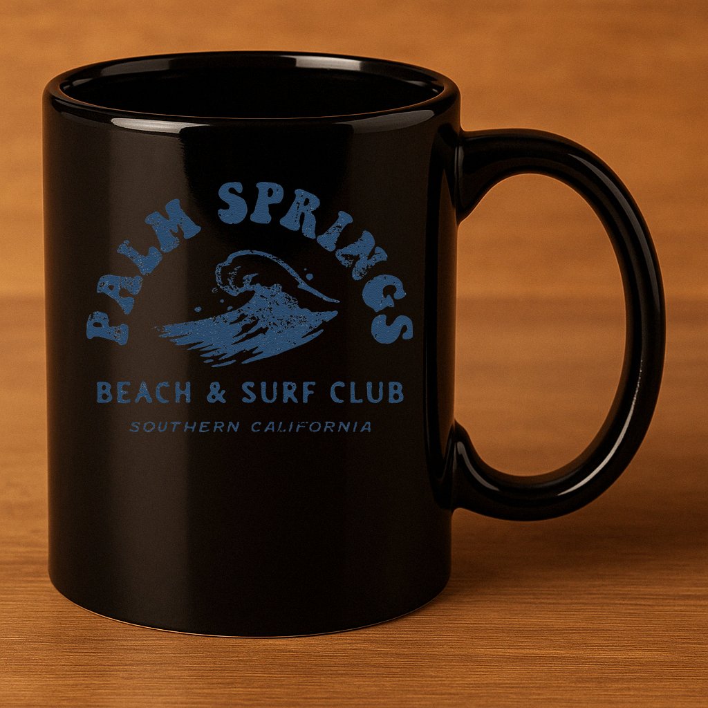 Groovy Retro Palm Springs Beach Surf Club Summer Vacations 11oz C Handle Ceramic Mug